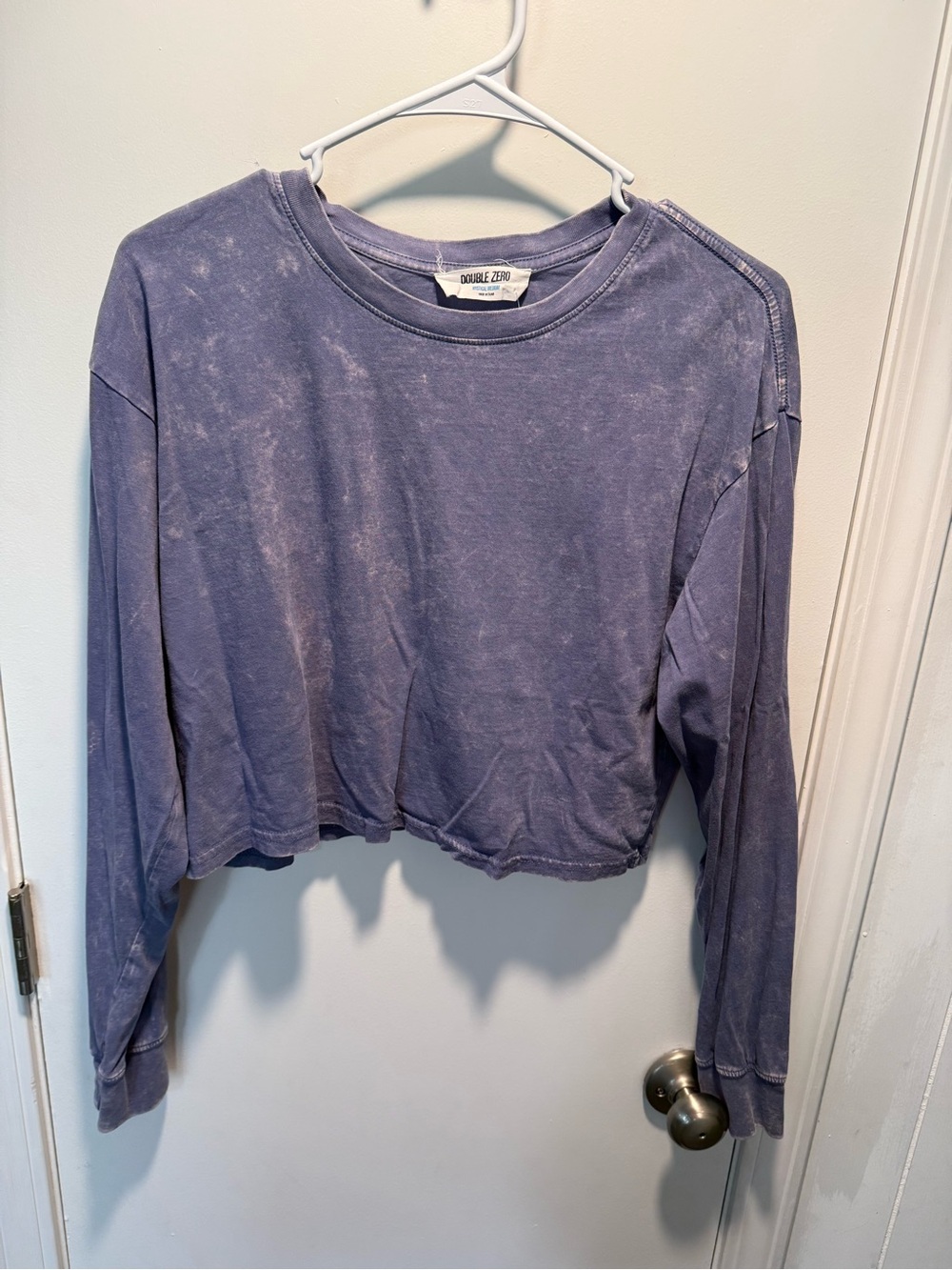 Double Zero Washed Cropped Long Sleeve Top - Lavender Gray